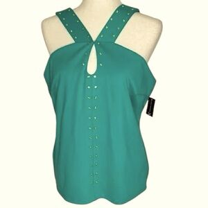 NWT INC Glam Knits III Fresco Blue Halter w/ Gold Stud Accents and Keyhole